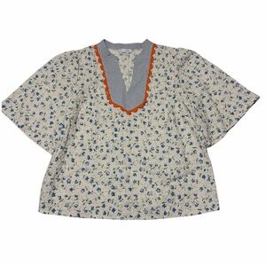 Voy Peighton V-neck Top Sz M Cottagecore Floral Eyelet Embroidered Cotton